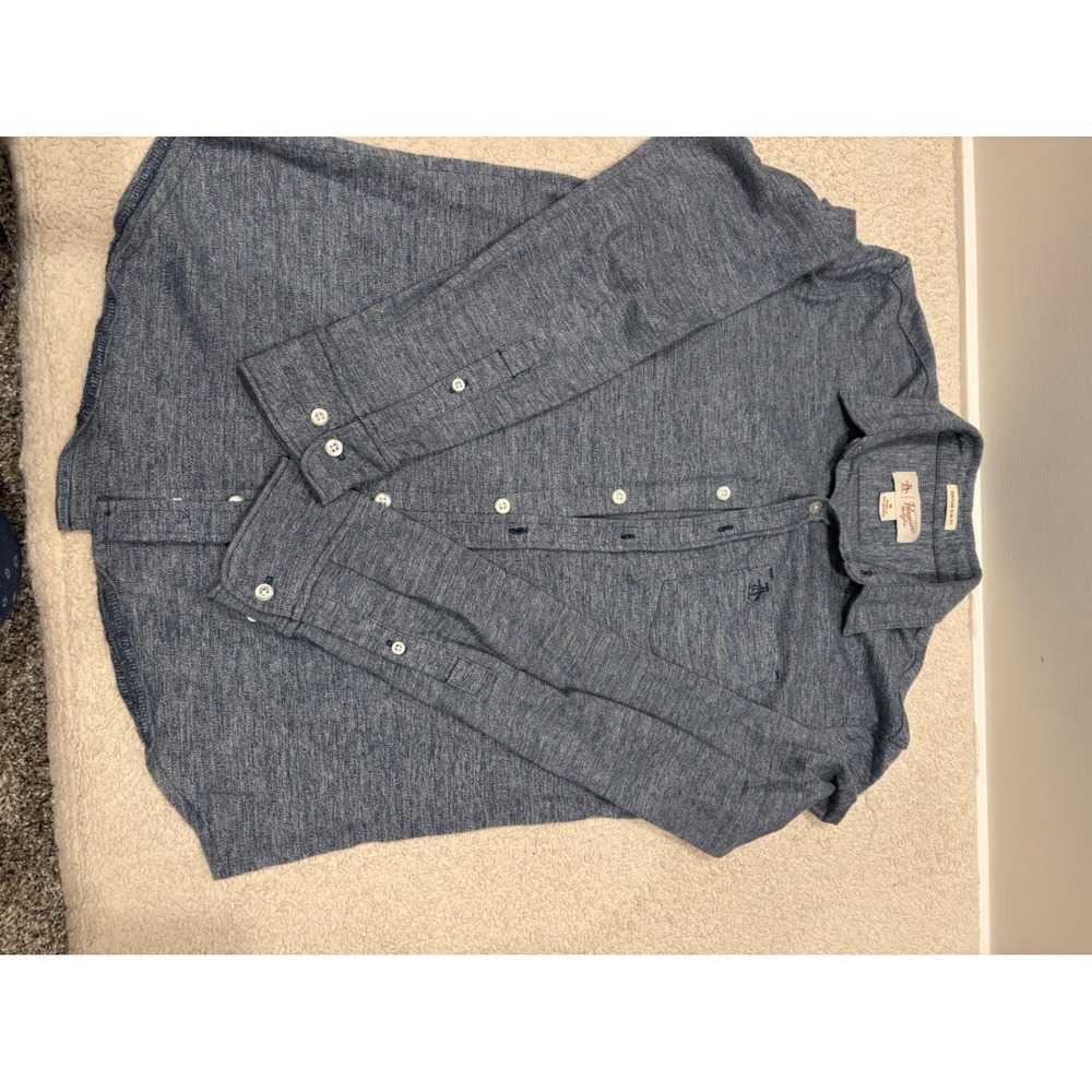 Original Penguin Heritage Slim Fit Blue Heather Knit Button Down Shirt Mens M